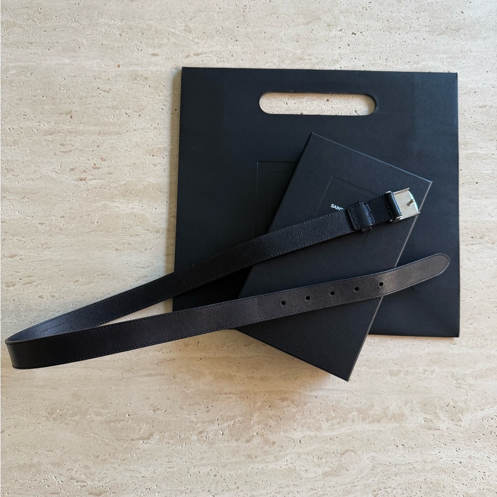 NWT Yves Saint Laurent Black Leather Belt 80cm - Picture 6 of 16